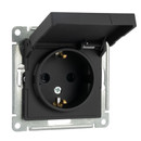 Механизм розетки с заземлением со шторками и крышкой AtlasDesign карбон IP20 Systeme Electric