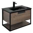 Тумба подвесная Comforty Бонн 75 с черной матовой раковиной 75E дуб темный_1