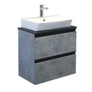 Тумба подвесная Comforty Эдинбург 60-2 с раковиной 9055RA-50 бетон светлый с черной столешницей_1