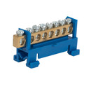 Изображение товара Шина нулевая 8 отверстий, изолятор стойка на DIN-рейку, синий 6х9 мм