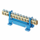 Изображение товара Шина нулевая 12 отверстий, латунь, изолятор "стойка" на DIN-рейку, синий, 6х9 мм