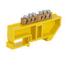 Изображение товара Шина нулевая 6 отверстий, изолятор на DIN-рейку желтый, 6х9 мм