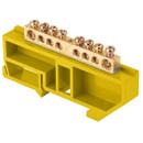 Изображение товара Шина нулевая 8 отверстий, изолятор на DIN-рейку желтый 6х9 мм