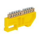 Шина нулевая 10 отверстий, изолятор на DIN-рейку желтый, 6х9 мм_1
