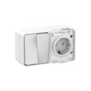 Блок выключателя двухклавишный и розетка с крышкой AtlasDesign белый IP54 Systeme Electric