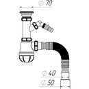 Сифон для кухни Aquant 1 1/2"х40 с отводом для СМА и гибкой трубой 40х40/50