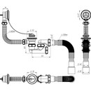 Сифон для ванны регулируемый  Aquant 1 1/2"х40 с выпуском и переливом с гибкой трубой 40х40/50