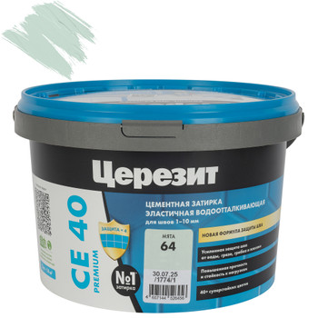 Изображение товара Цементная затирка Церезит CE 40 aquastatic мята 2 кг