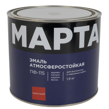 Изображение товара Эмаль ПФ-115 Марта красная глянцевая 1,9 кг для дерева и металла