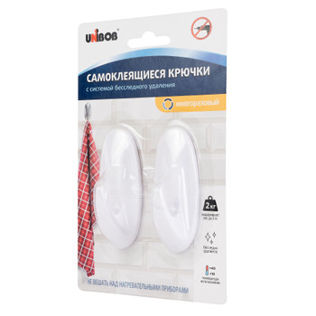 Изображение товара Крючок самоклеящийся UNIBOB белый 2шт/уп.
