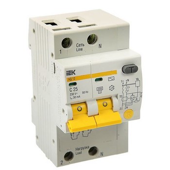 Выключатель автоматический дифференциального тока двухполюсный C 25А 30мА тип AC 4,5кА IEK