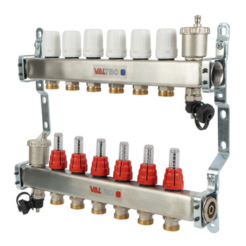 Коллекторная группа Valtec 1" евроконус 3/4" на 6 выходов с расходомерами