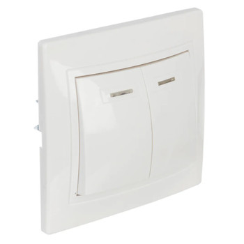 Изображение товара Двухклавишный выключатель с подсветкой Кварта белый IEK IP20