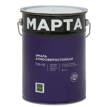 Изображение товара Эмаль ПФ-115 Марта зеленая глянцевая 6кг для металла и дерева