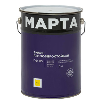 Изображение товара Эмаль ПФ-115 MARTA желтая глянцевая 6 кг для металла и дерева
