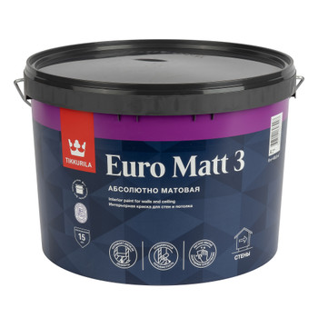 Краска для гостиных и спален Tikkurila Euro Matt 3 белая база А 9 л