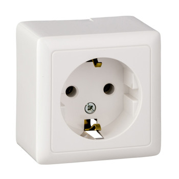 Изображение товара Розетка одноместная накладная с заземлением Хит белая Systeme Electric