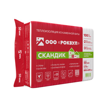 Утеплитель Rockwool Скандик 800х600х50 мм, 12 шт/уп