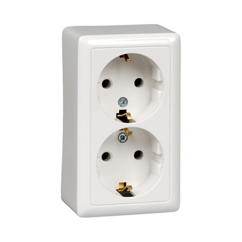 Изображение товара Розетка двухместная накладная с заземлением Хит белая IP20 Systeme Electric