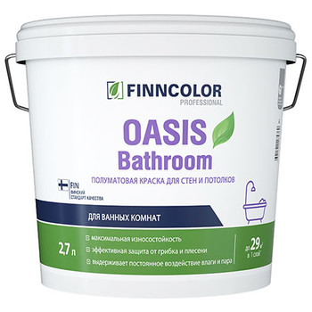 Краска для влажных помещений Finncolor Oasis Bathroom полуматовая белая база А 9 л