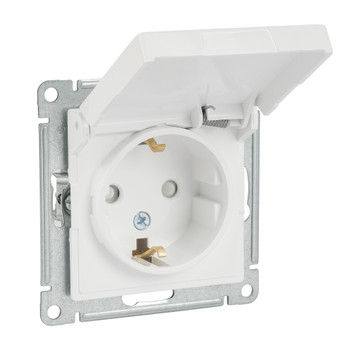Механизм розетки с заземлением со шторками и крышкой AtlasDesign белый IP20 Systeme Electric