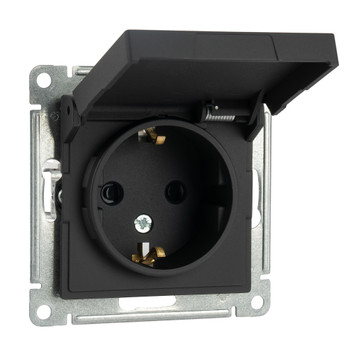 Механизм розетки с заземлением со шторками и крышкой AtlasDesign карбон IP20 Systeme Electric