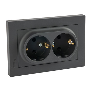 Розетка двухместная с заземлением со шторками AtlasDesign карбон IP20 Systeme Electric