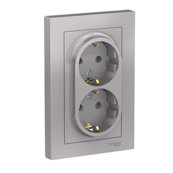 Розетка двухместная с заземлением AtlasDesign алюминий IP20 Systeme Electric