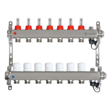 Коллекторная группа Taen 1" евроконус 3/4" на 7 выходов с расходомерами