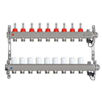 Коллекторная группа Taen 1" евроконус 3/4" на 9 выходов с расходомерами