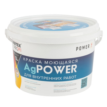 Краска интерьерная моющаяся AgPower матовая (база С) 3,25л Farbitex