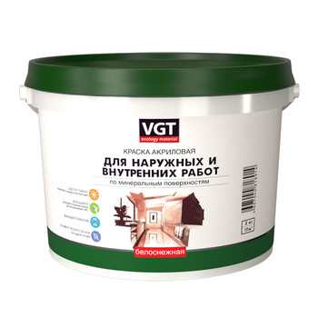 Краска фасадная VGT ВДАК-1180 белая база А 3 кг