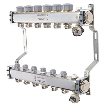 Коллекторная группа Royal Thermo 1" на 6 выходов с термостатическими и ручными запорными вентилями