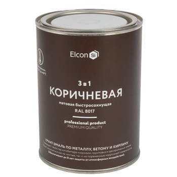 Грунт-эмаль по ржавчине 3 в 1 Elcon коричневая матовая RAL 8017 0,8 кг