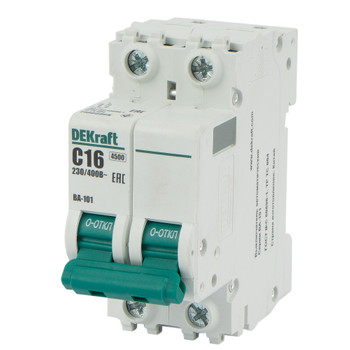 Изображение товара Выключатель автоматический двухполюсной DEKraft 16А 4.5кА для защиты электросетей