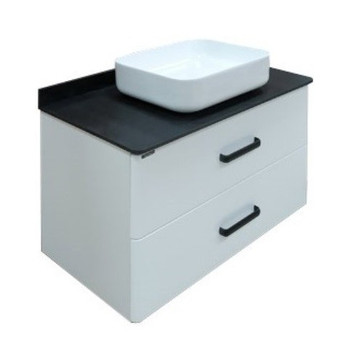 Тумба подвесная Comforty Амстердам 95 с раковиной T Y9378 белый глянцевый с черной матовой столешницей