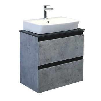 Изображение товара Тумба подвесная Comforty Эдинбург 60-2 с раковиной бетон светлый Черная столешница