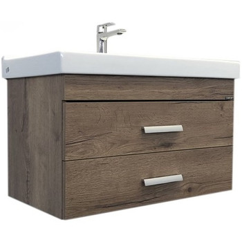 Тумба подвесная Comforty Никосия-80П с раковиной Fest 80 дуб темный