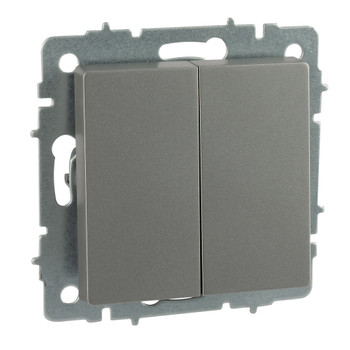 Изображение товара Двухклавишный встраиваемый выключатель IEK Brite сталь IP20