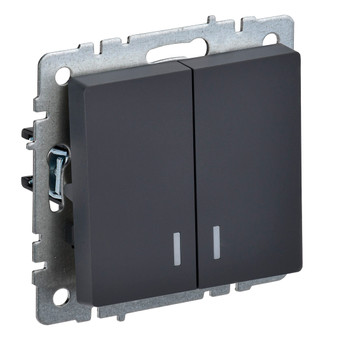 Изображение товара Двухклавишный выключатель с подсветкой Brite графит IEK IP20