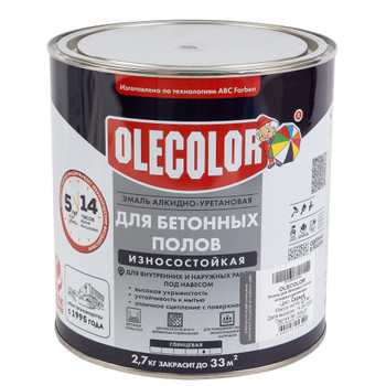 Изображение товара Эмаль для бетонных полов Olecolor алкидно-уретановая 2,7 кг с высокой износостойкостью