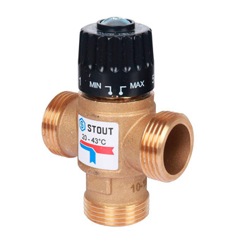 Клапан термостатический смесительный Stout G 1” M, 20-43°С KV 2,5 м3/ч