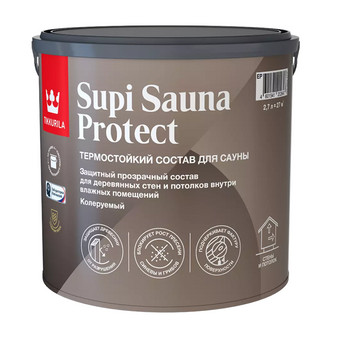 Состав защитный SUPI SAUNA для стен и потолков во влажных помещениях полуматовый 2,7 л