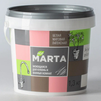 Краска для кухонь и ванных комнат MARTA ECO база А 1,3 кг