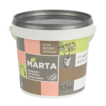Краска для кухонь и ванных комнат MARTA ECO белая база А 1,3 кг