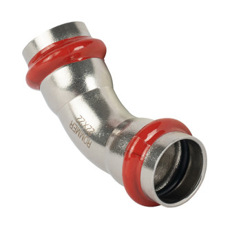 Изображение товара Пресс угольник соединительный Rommer 22 мм 45° из нержавеющей стали Изображение товара Пресс угольник соединительный Rommer 22 мм 45° из нержавеющей стали