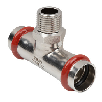 Пресс тройник переходной из нержавеющей стали НР 22х1/2" Rommer