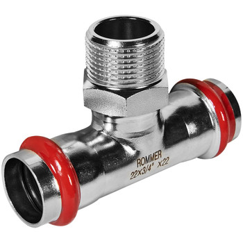 Изображение товара Переходной тройник из нержавеющей стали Rommer 22х3/4" для труб водоснабжения и отопления