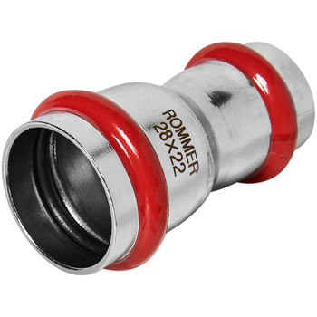 Пресс муфта редукционная двухраструбная из нержавеющей стали 28x22 мм Rommer