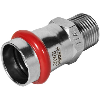 Пресс муфта переходная из нержавеющей стали НР 22х1/2" Rommer